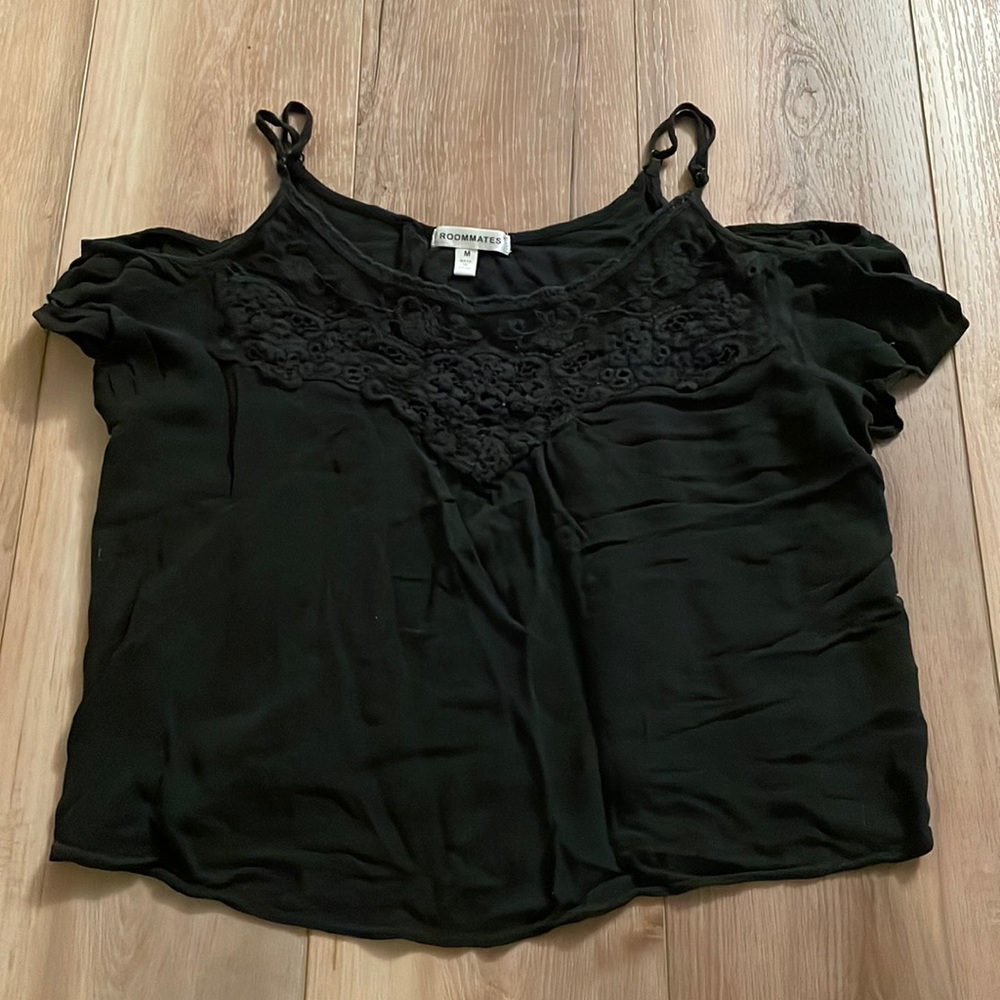 Roommates Black Shoulder T-Shirt